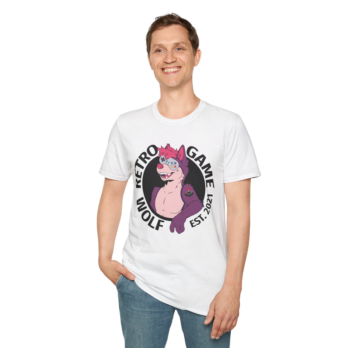 Retro Game Wolf Circle Logo T-Shirt